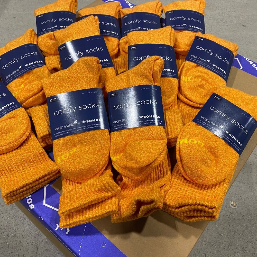 [12 Pairs] BNWT BOMBAS x Virgin Atlantic Orange Solid Calf Socks LARGE